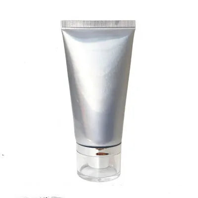 Silver squeeze tube with clear-covered dispensing closure, style 5