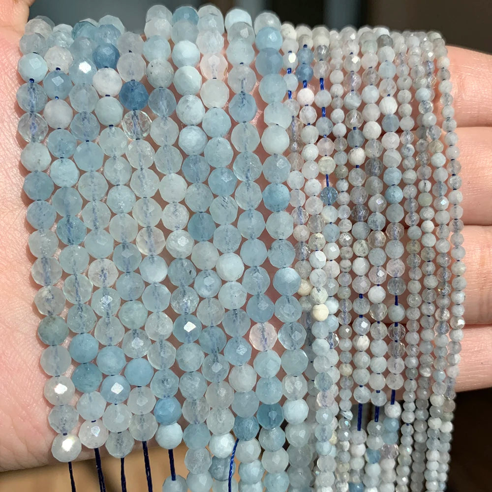 Stone Beads Blue Aquamarines-Style Gems Faceted Tiny Bracelet Bracelet Supplies