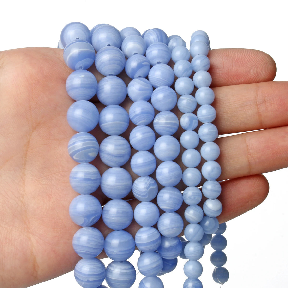 Stone Beads Round Blue Lace Agate-Style for DIY Jewelry Making Bracelet Supplies