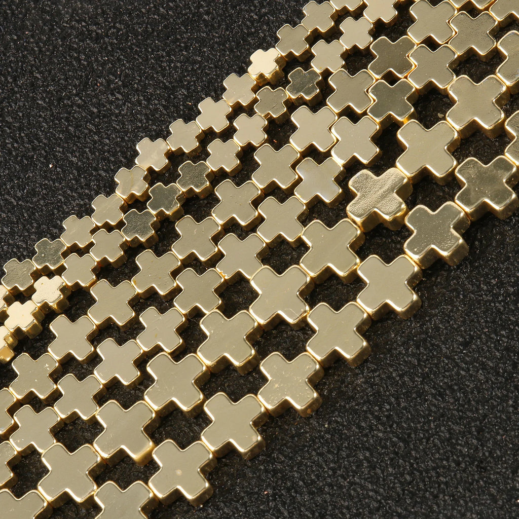 Stone Beads Gold-Tone Hematite-Style Cross Star Heart for DIY Jewelry Making