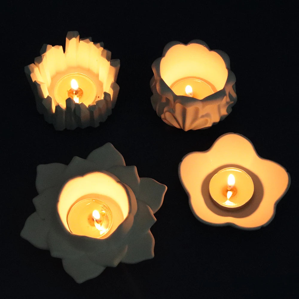 3D Lotus Candlestick Silicone Mold for DIY Planter Storage Box Craft Making Concrete Resin Plaster Mould Candle Holder Mold Tool