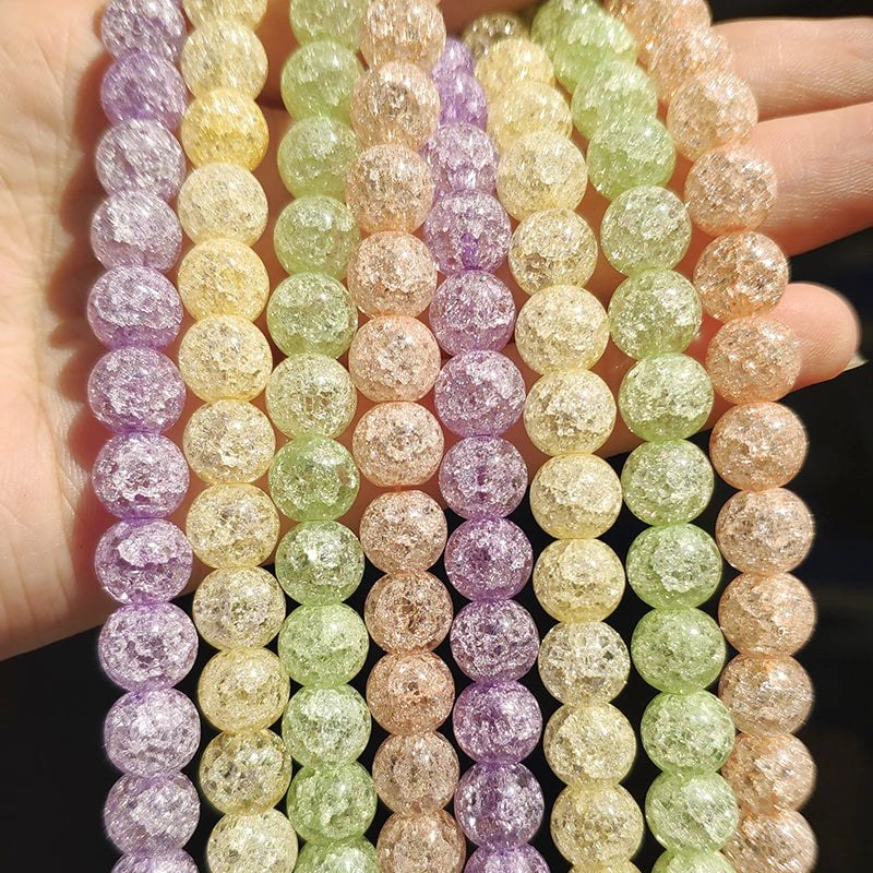Stone Beads Round Multicolor Cracked Quartz-Style for DIY Jewelry Making
