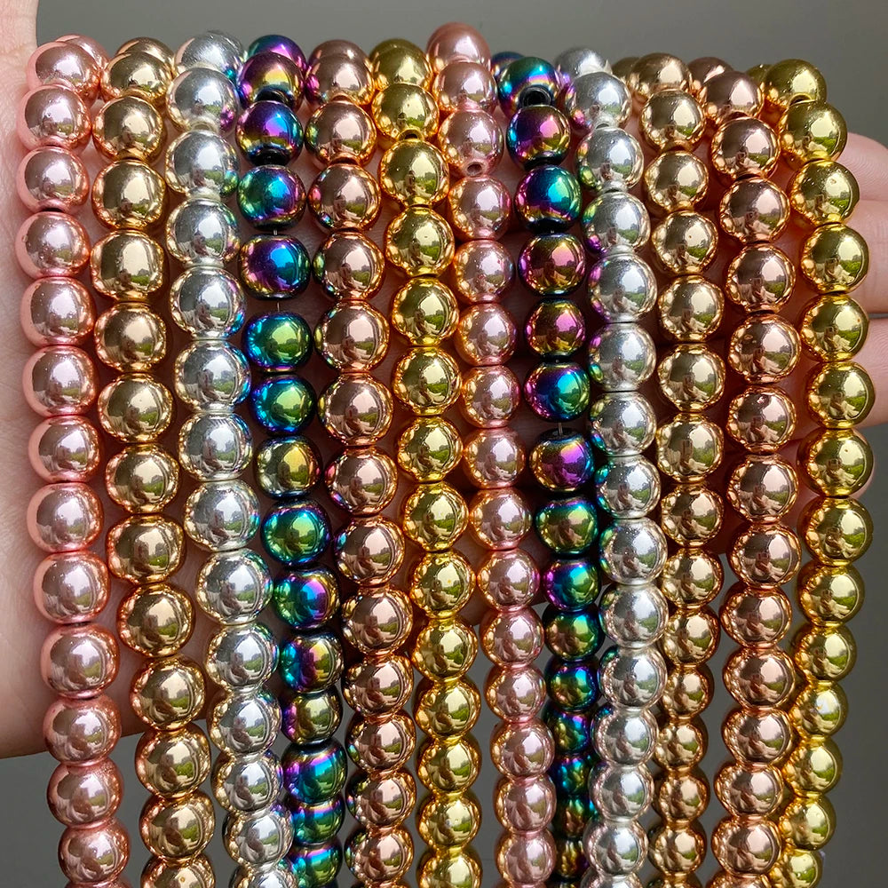 Stone Beads Hematite-Style Rose Gold Silver Colors for DIY Jewelry Making