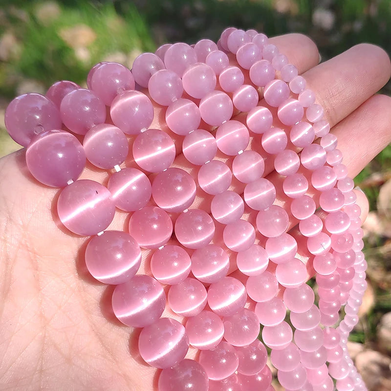 Glass Beads Pink Cat Eye Opal-Style Round for DIY Jewelry Making Craft Beads