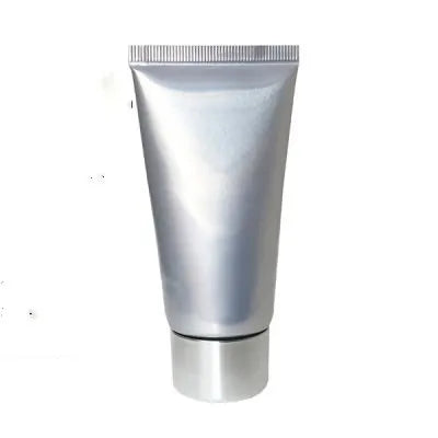 Silver squeeze tube with a silver-tone cylindrical cap, style 2
