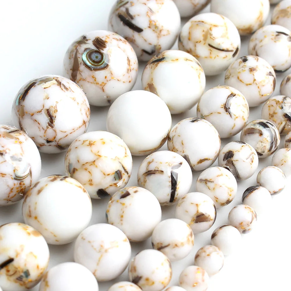 Stone Beads White Howlite-Style Gold-Tone Details for DIY Jewelry Making