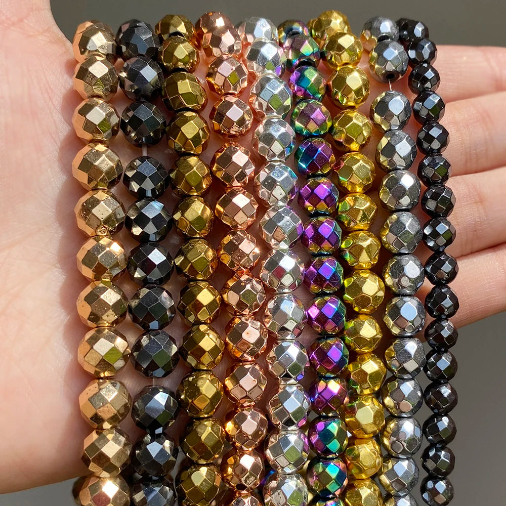 Stone Beads Mineral Rhodium Faceted Hematite Spacer Bracelet Bracelet Supplies