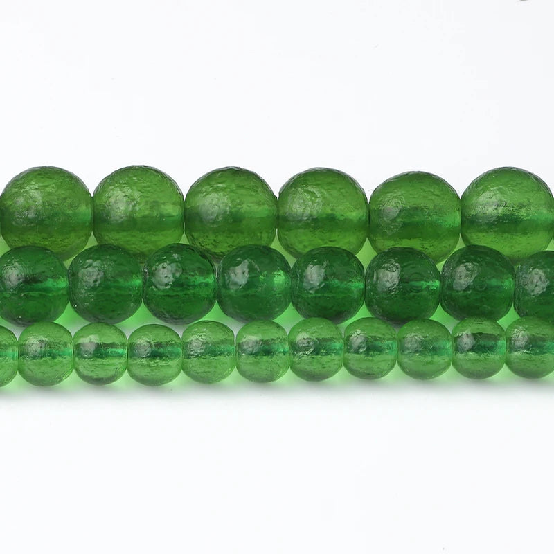 Glass Beads Matte Green Moldavite-Style Round for DIY Jewelry Making Craft Beads