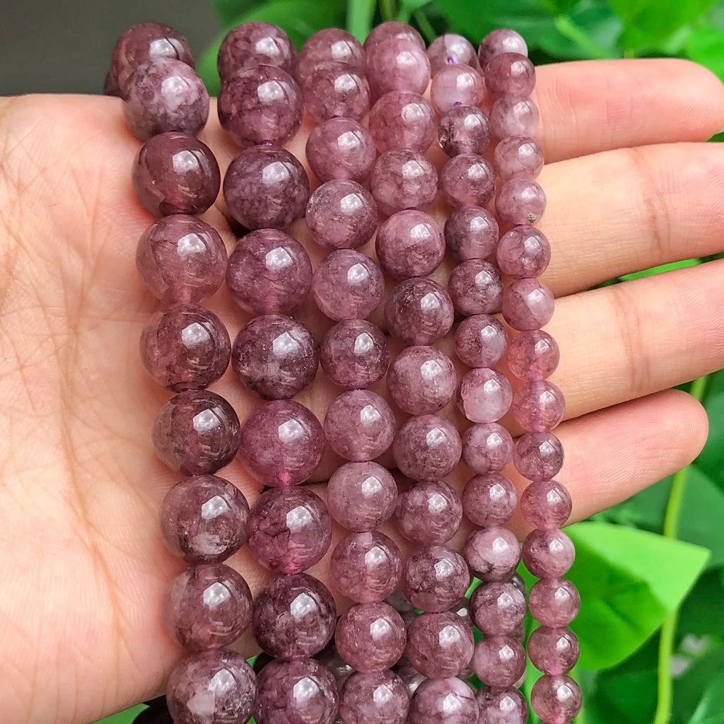 Stone Beads Round Purple Lepidolite-Style for DIY Jewelry Making Craft Beads