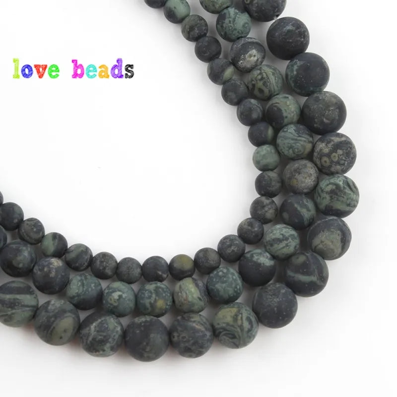 Stone Beads Dark Green Zebra Jaspers-Style Round Bracelet Perles Craft Beads