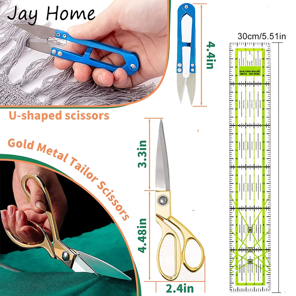 Rotary Cutter Set with Scissors, Ruler, Craft Knife & Fabric Sewing Clips