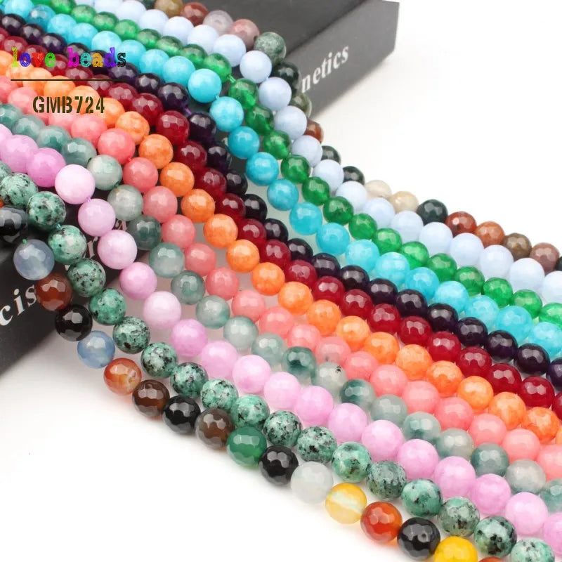 Stone Beads Faceted Pink Blue Chalcedony-Style Jades-Style Agates Round
