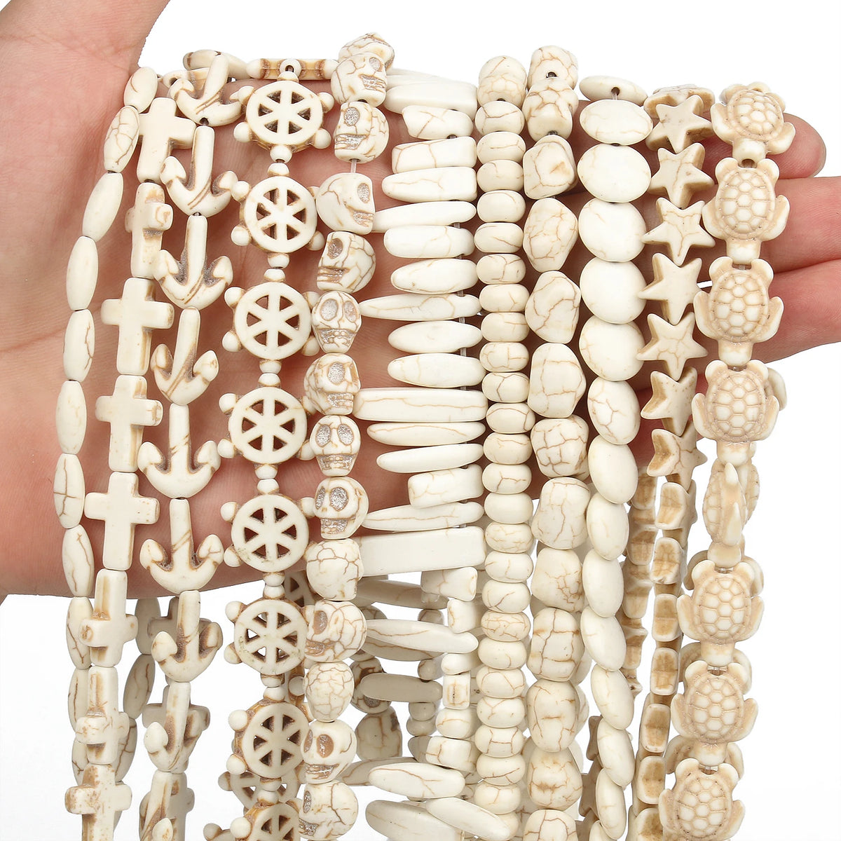 Stone Beads White Howlite-Style Cross Turtle Pumpkin for DIY Jewelry Making