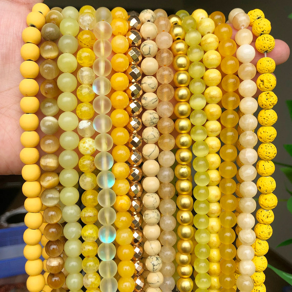 Stone Beads Round Yellow Jade Agate Hematite Styles for DIY Jewelry Making