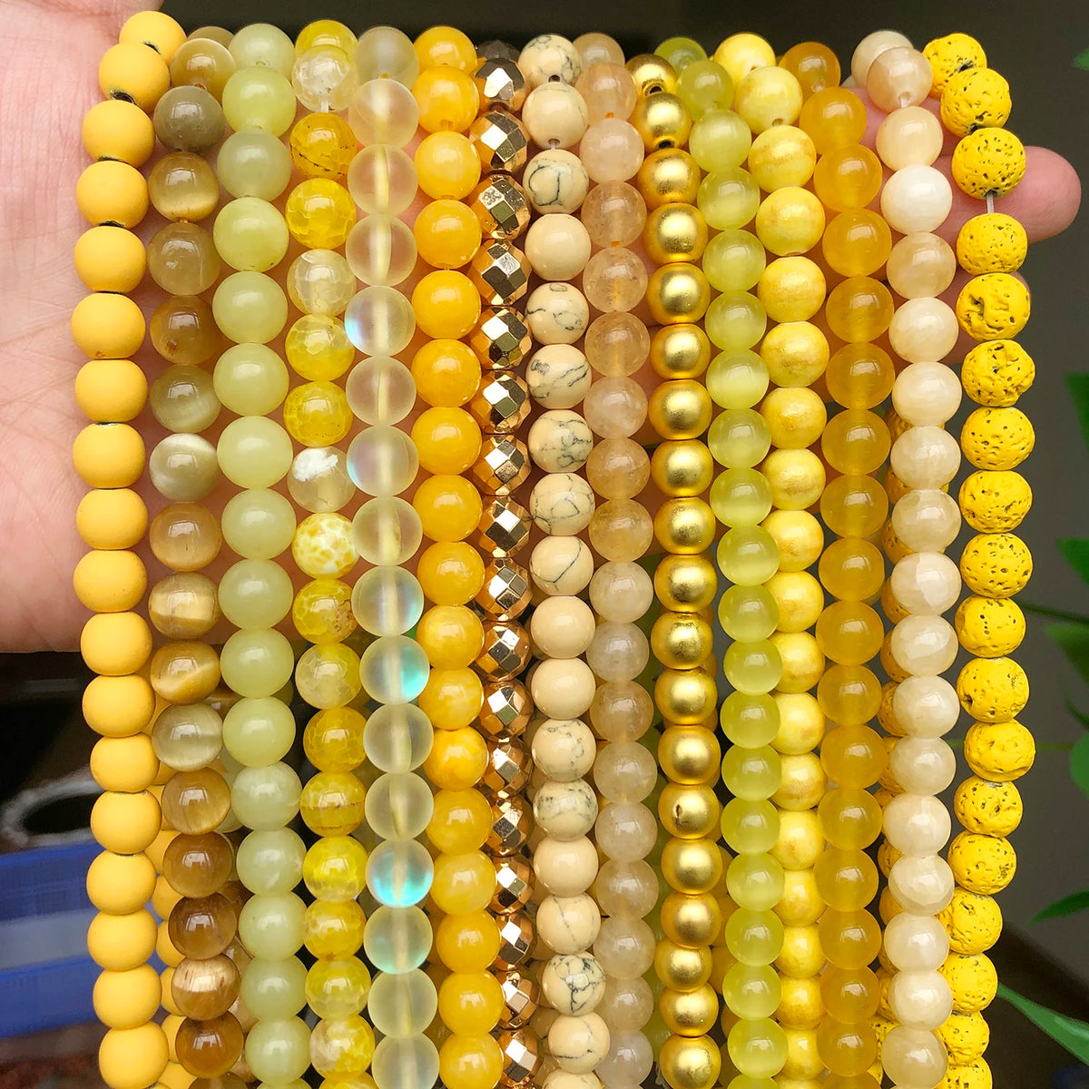 Stone Beads Round Yellow Jade Agate Hematite Styles for DIY Jewelry Making