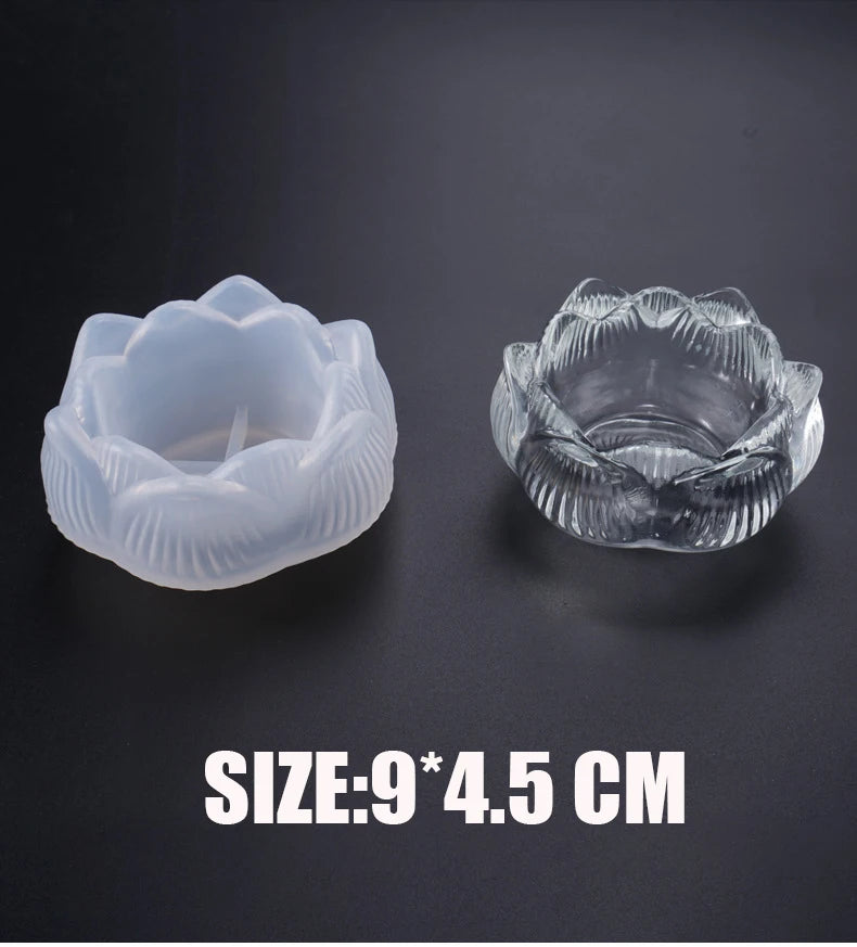 3D Lotus Silicone Mold — Candlestick, Planter & Storage Box, Resin & Cement