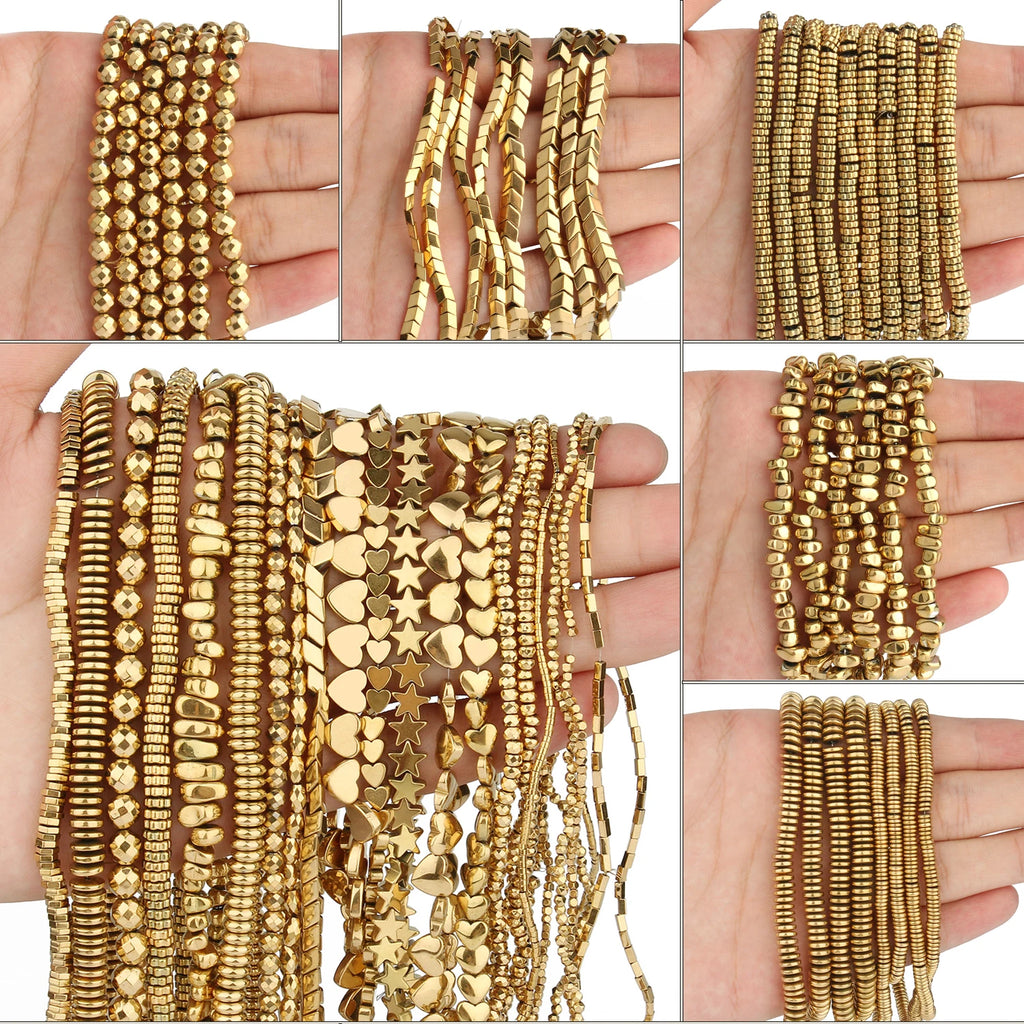 Stone Beads Color Retention Gold-Plated Hematite Heart Flat Round Craft Beads