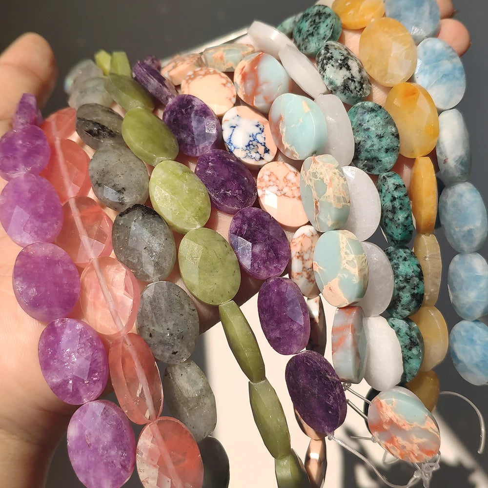 Stone Beads Faceted Oval Jade Agate Styles for DIY Jewelry Making Craft Beads