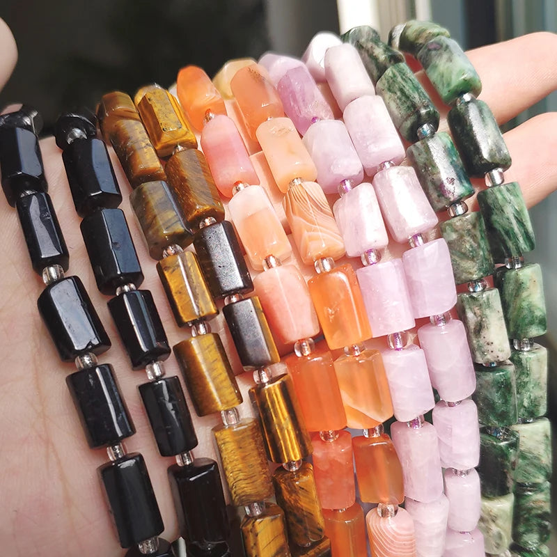 Stone Beads Cylinder Emerald Agate Apatite Styles for DIY Jewelry Making