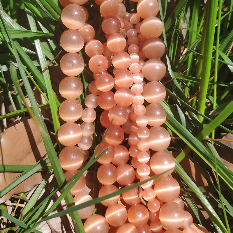 Glass Beads Pink Cat Eye Opal-Style Round for DIY Jewelry Making Craft Beads