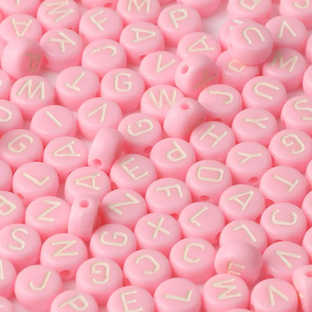 Acrylic Beads Pink Alphabet Letters Flat Round for DIY Jewelry Making