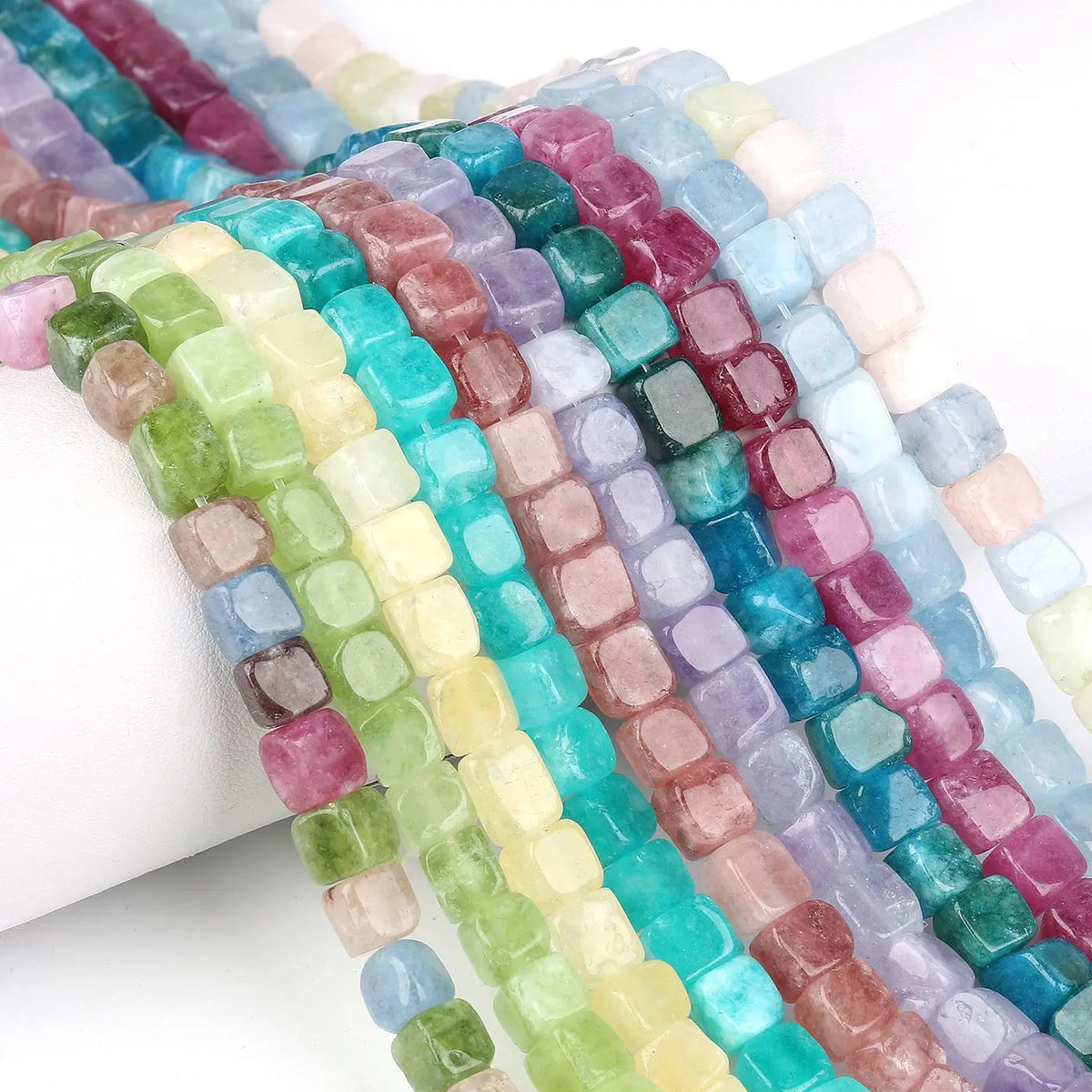 Stone Beads Agate Jade-Style Cube Square Spacer Charms Bracelet Craft Beads
