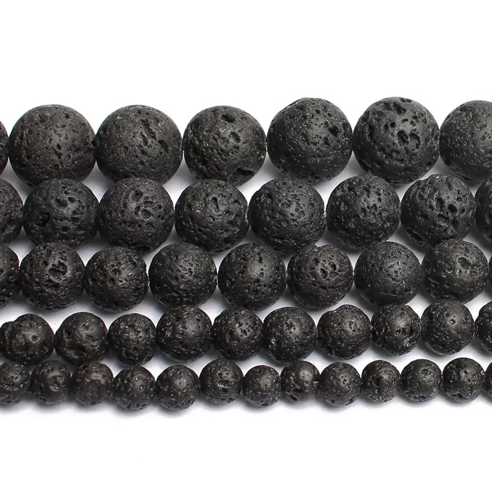 Stone Beads Round Black Lava Volcanic-Style for DIY Jewelry Making Craft Beads