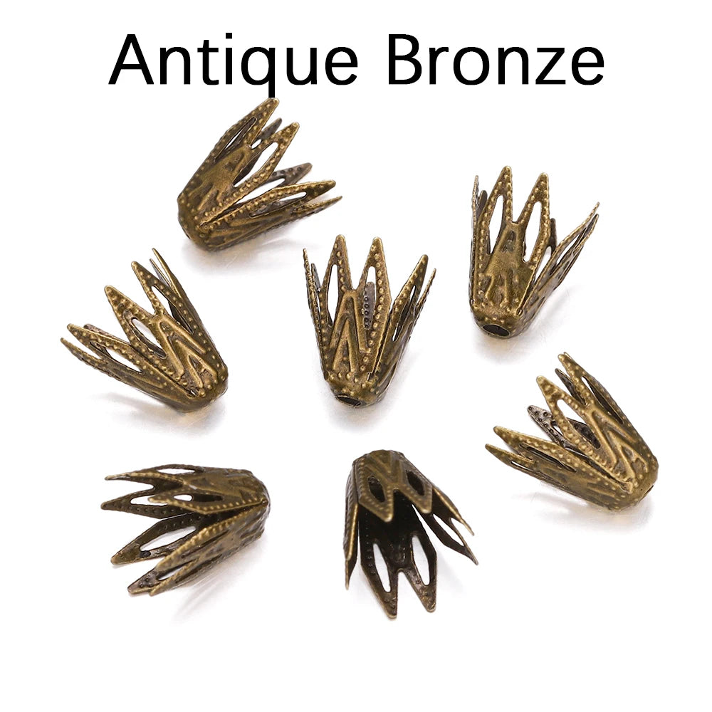 Metal Beads Hollow Out Flower Shape Filigree Cone End Caps Bracelet Supplies