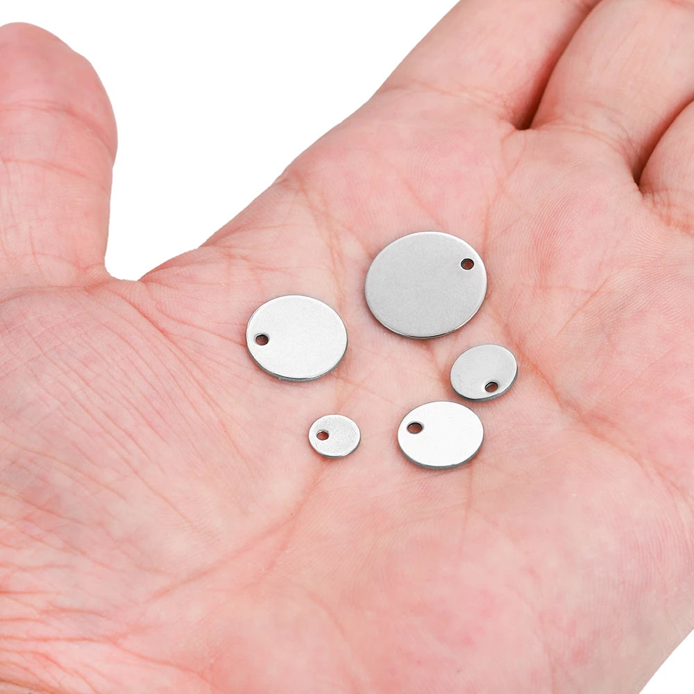 Jewelry Findings Round Stainless Steel Dog Tag Charms Pendants Craft Supplies