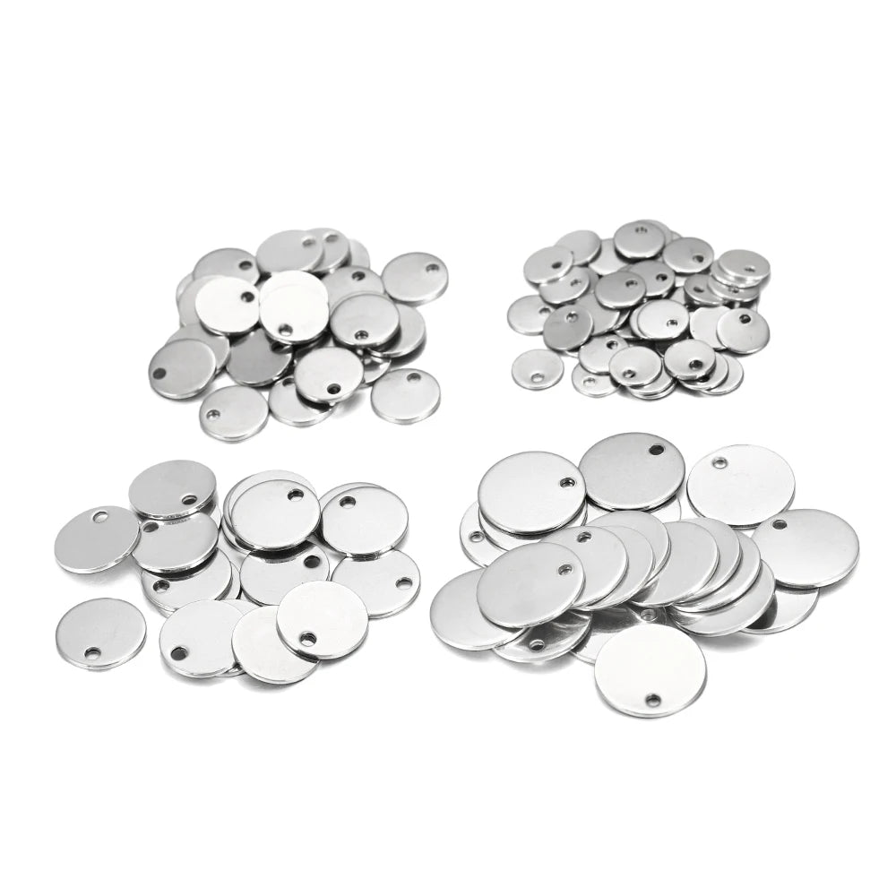 Jewelry Findings Round Stainless Steel Dog Tag Charms Pendants Craft Supplies