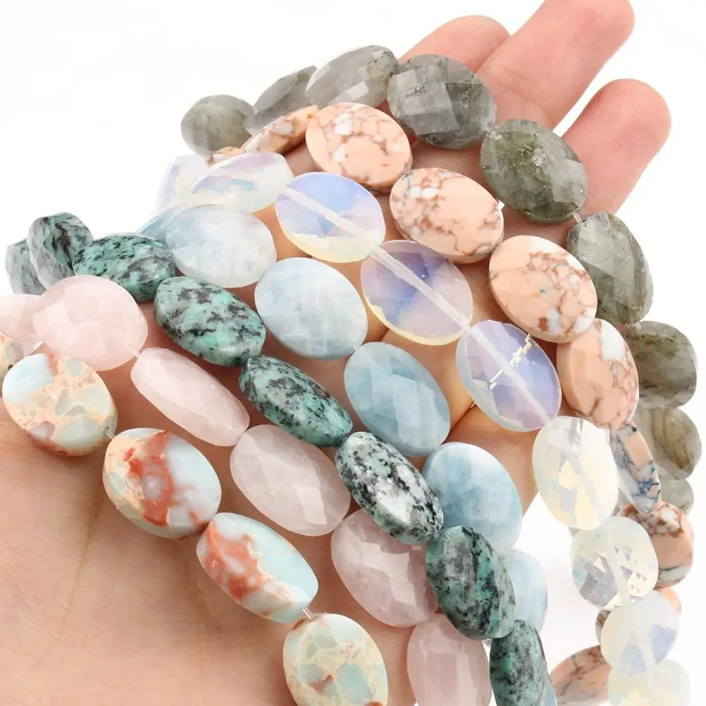 Stone Beads Faceted Oval Jade Agate Styles for DIY Jewelry Making Craft Beads