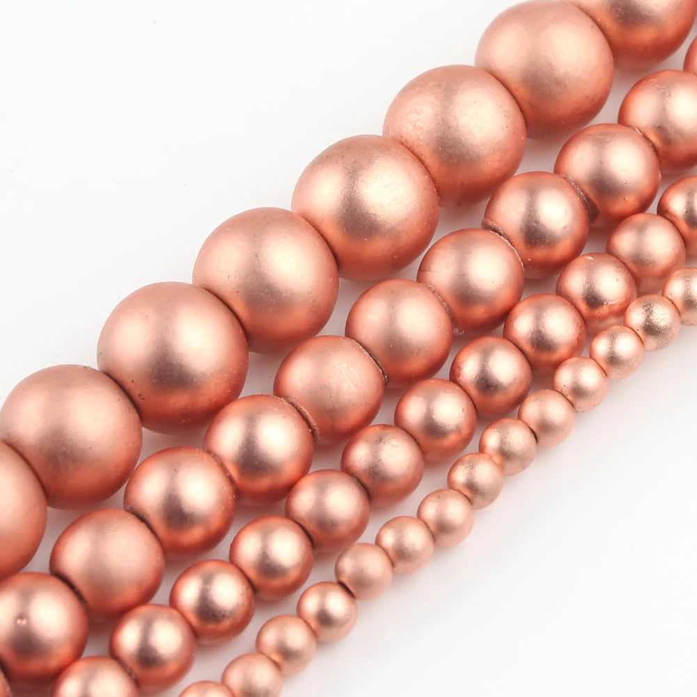 Stone Beads Matte Hematite Rose Gold color Round Mineral Bracelet Craft Beads