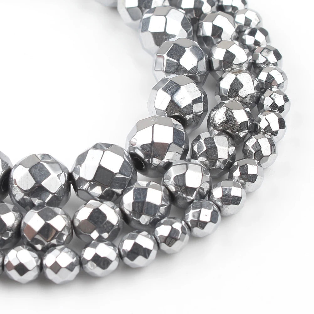 Stone Beads Mineral Rhodium Faceted Hematite Spacer Bracelet Bracelet Supplies