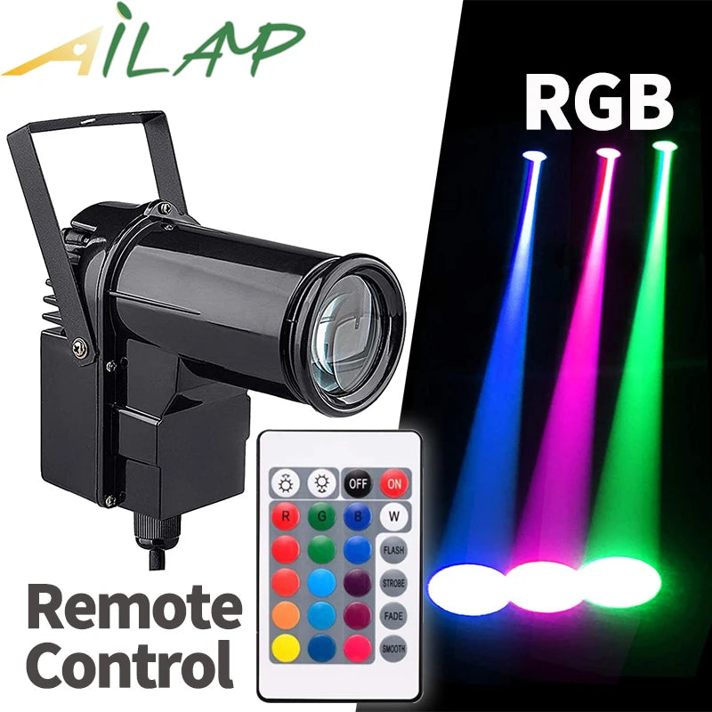 RGB Pinspot Spotlight 10W Remote Control, DJ Disco Stage, AILAMP