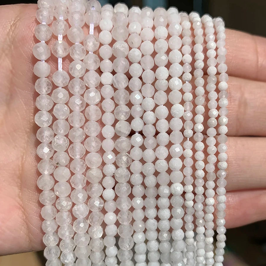 Stone Beads Tiny Faceted White Moonstone-Style for DIY Jewelry Making