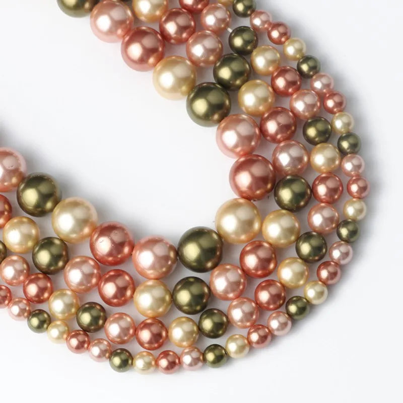 Shell Beads Round Pearl-Style Assorted Colors for DIY Jewelry Making Craft Beads