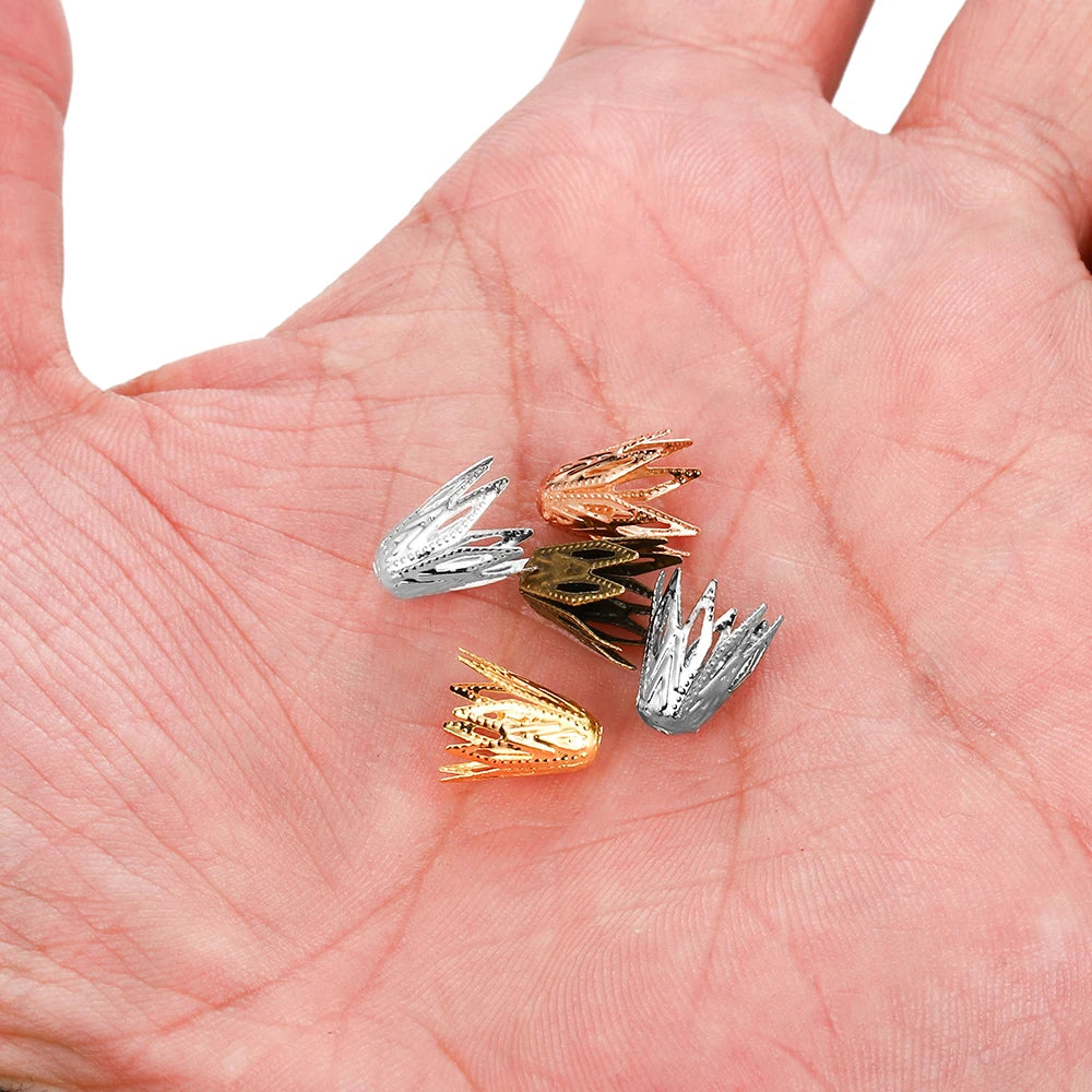 Metal Beads Hollow Out Flower Shape Filigree Cone End Caps Bracelet Supplies