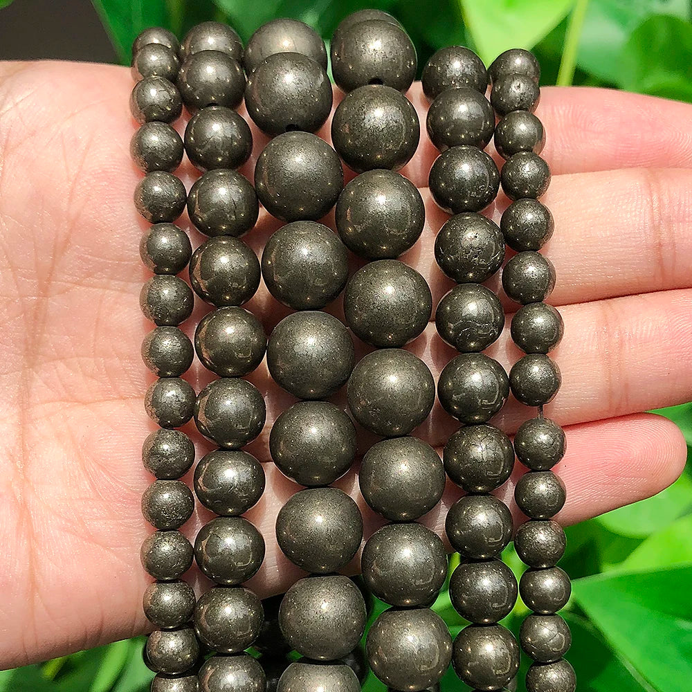 Stone Beads Round Iron Pyrite-Style Spacers for DIY Jewelry Making Craft Beads
