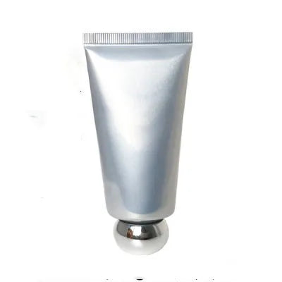 Silver squeeze tube with a rounded silver-tone cap, style 4