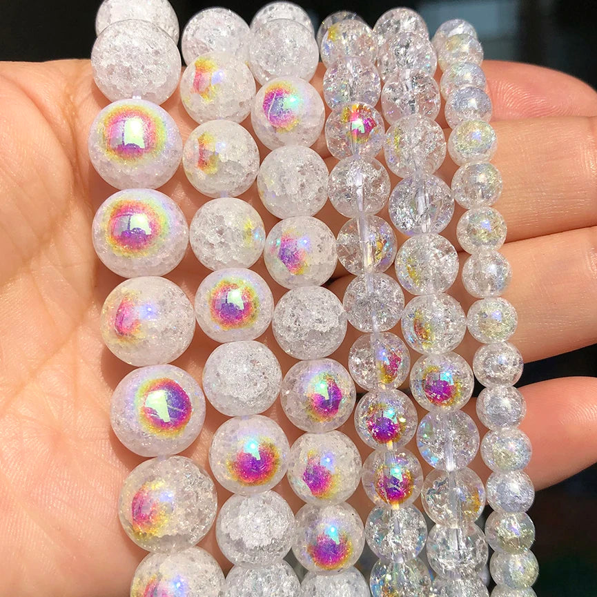 Stone Beads Round Multicolor Cracked Quartz-Style for DIY Jewelry Making