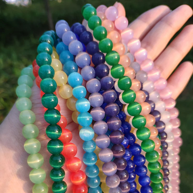 Glass Beads Round Cat Eye Opal-Style Mixed Colors for DIY Jewelry Making