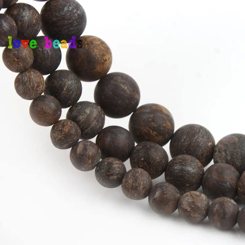 Stone Beads Matte Round Bronze Brown Mineral Styles for DIY Jewelry Making