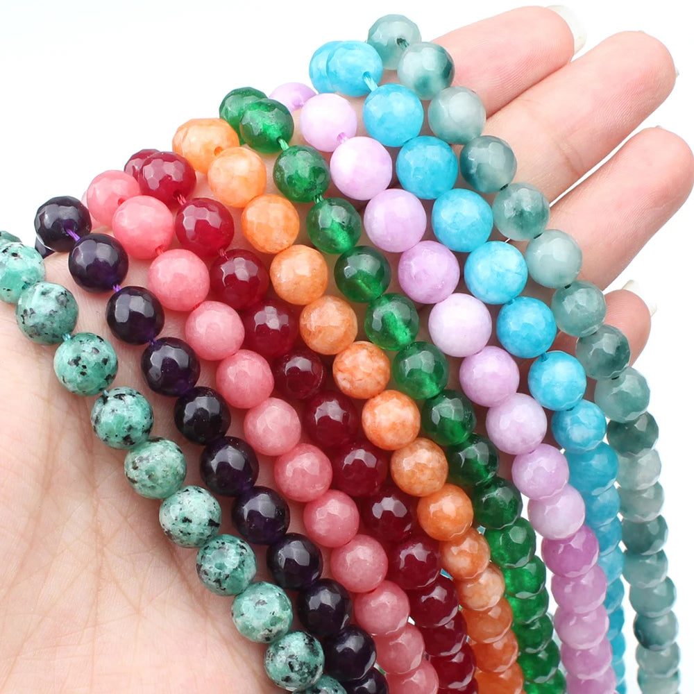 Stone Beads Faceted Pink Blue Chalcedony-Style Jades-Style Agates Round