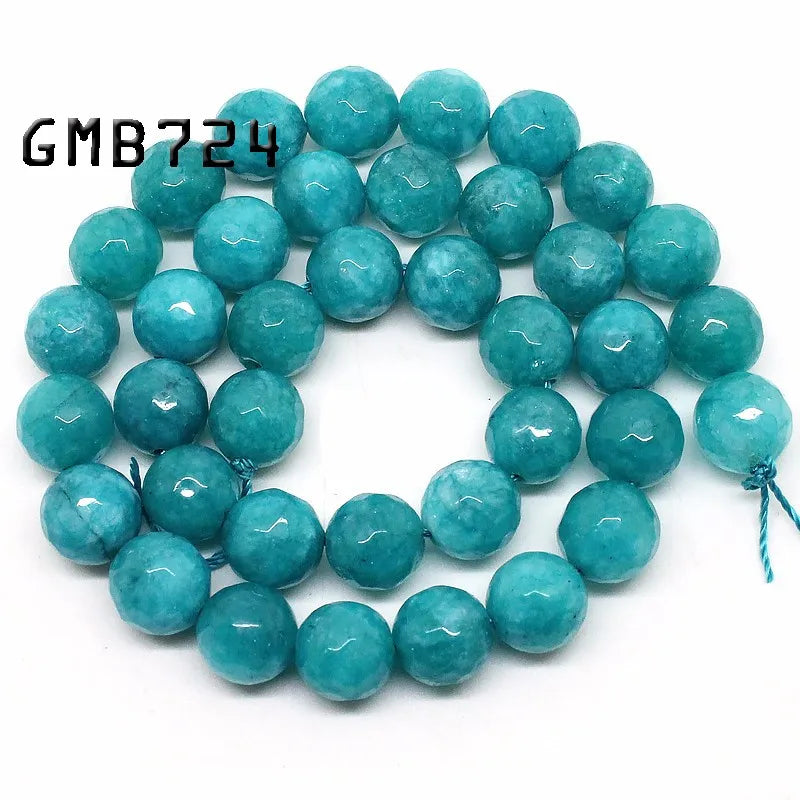 Stone Beads Faceted Pink Blue Chalcedony-Style Jades-Style Agates Round