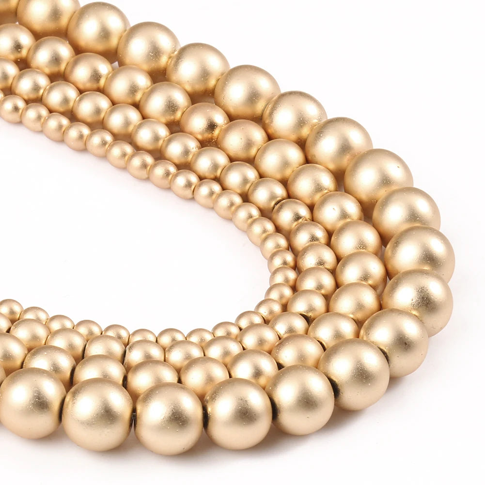Stone Beads Matte Hematite Rose Gold color Round Mineral Bracelet Craft Beads
