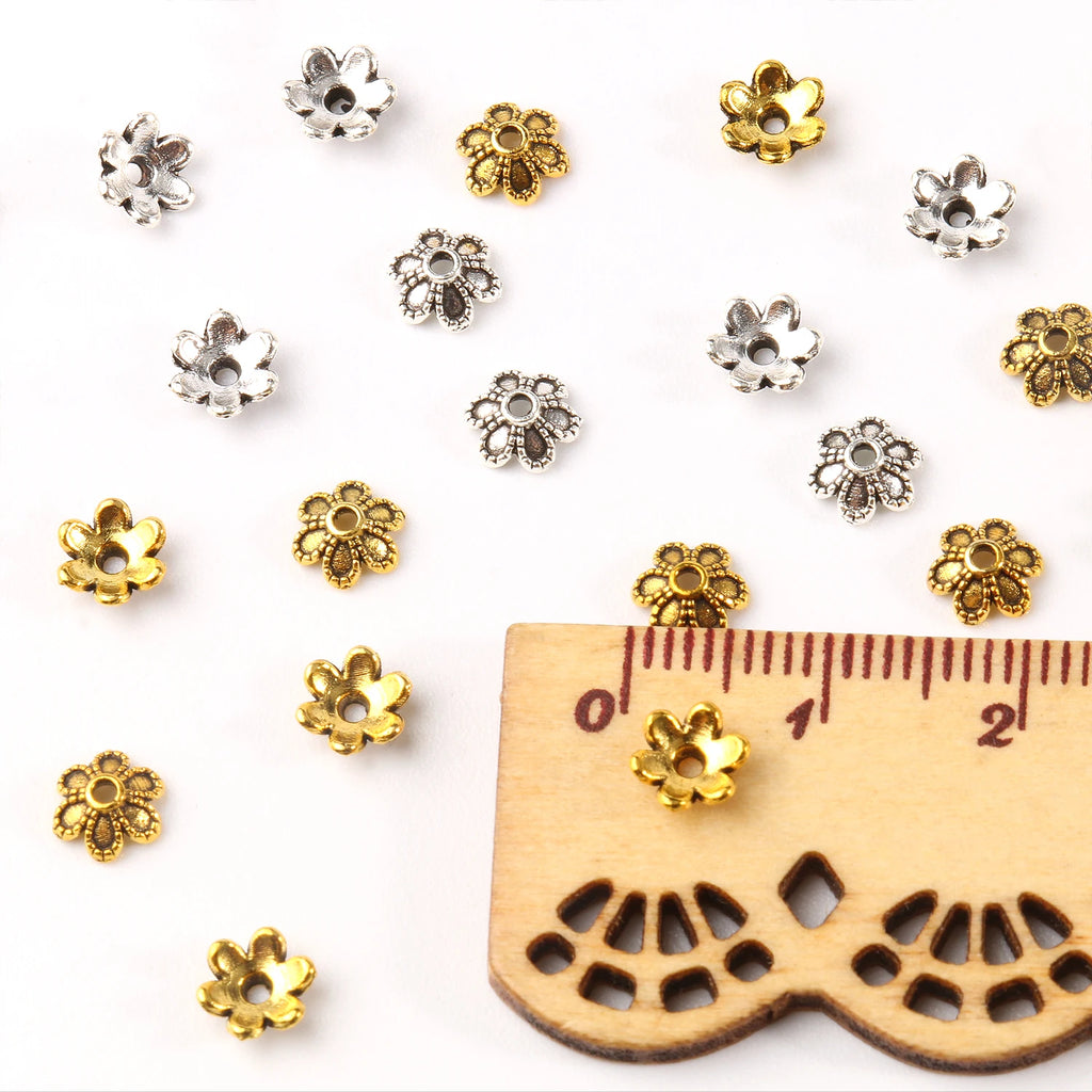 Bead Caps Flower Antique Gold Tibetan Silver Colors DIY Jewelry Making