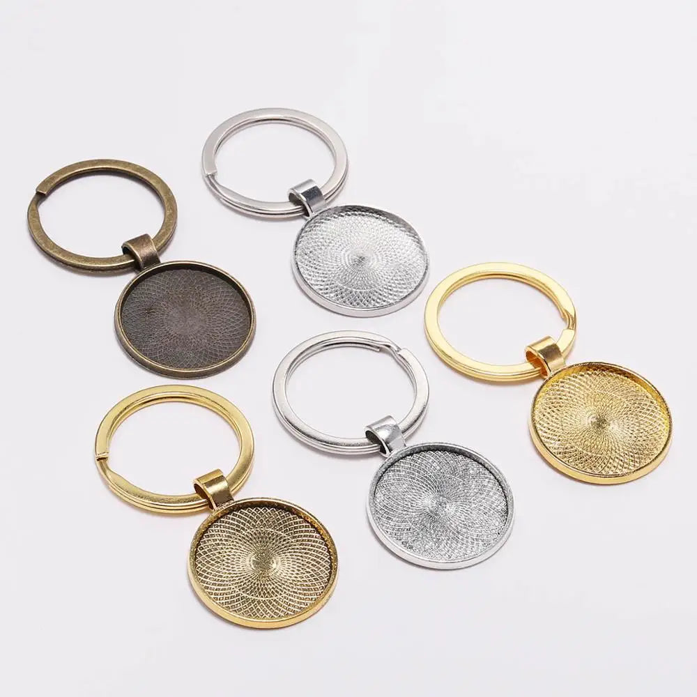 Keyrings Round Gold Color Pendant Bezel Blanks DIY Jewelry Making Craft Supplies