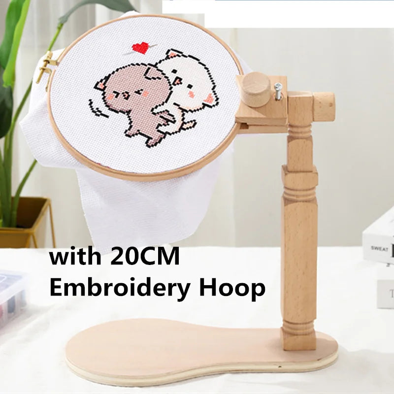 Embroidery Hoop Stand, Rotating Wooden Desktop Rack for Cross-Stitch