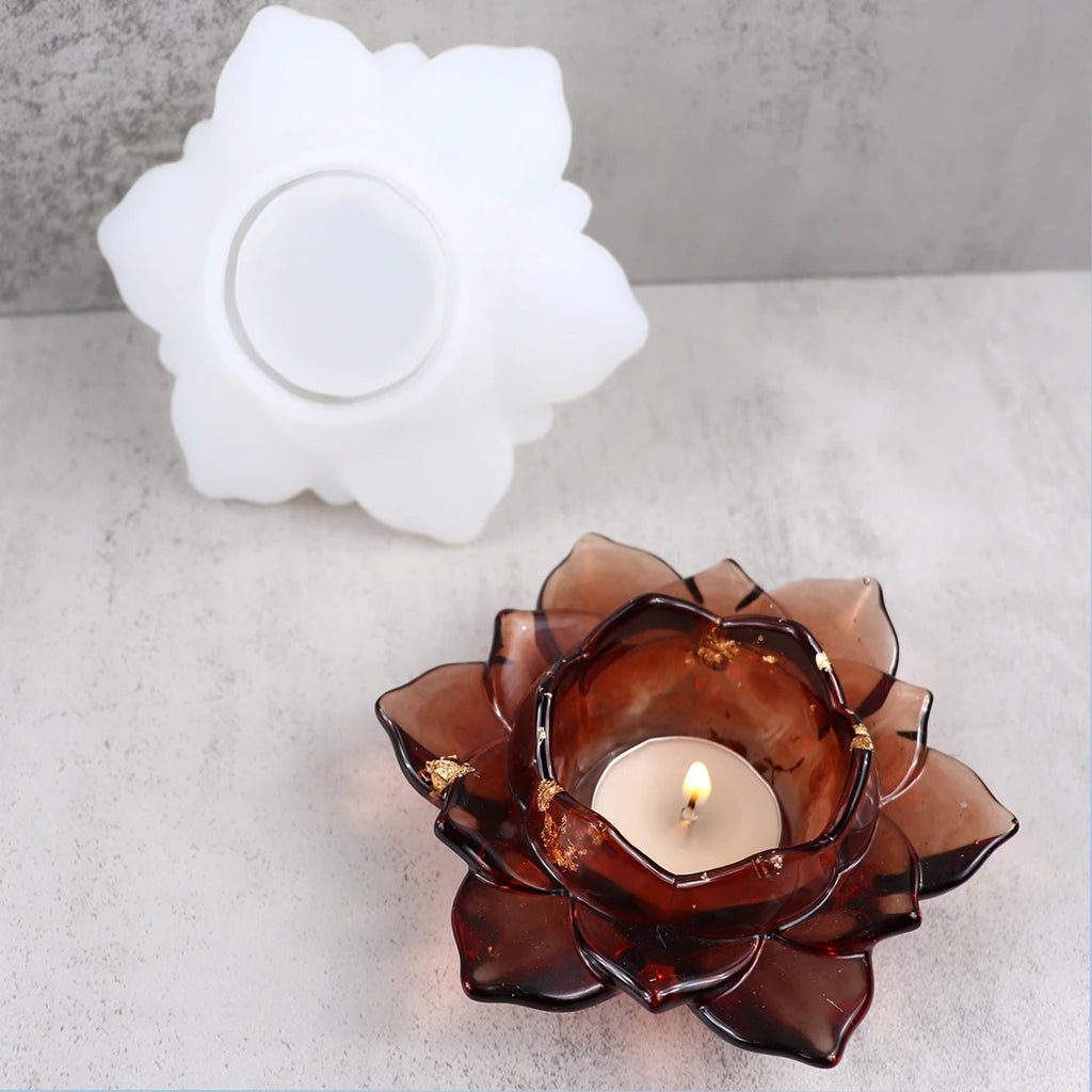 3D Lotus Candlestick Silicone Mold for DIY Planter Storage Box Craft Making Concrete Resin Plaster Mould Candle Holder Mold Tool