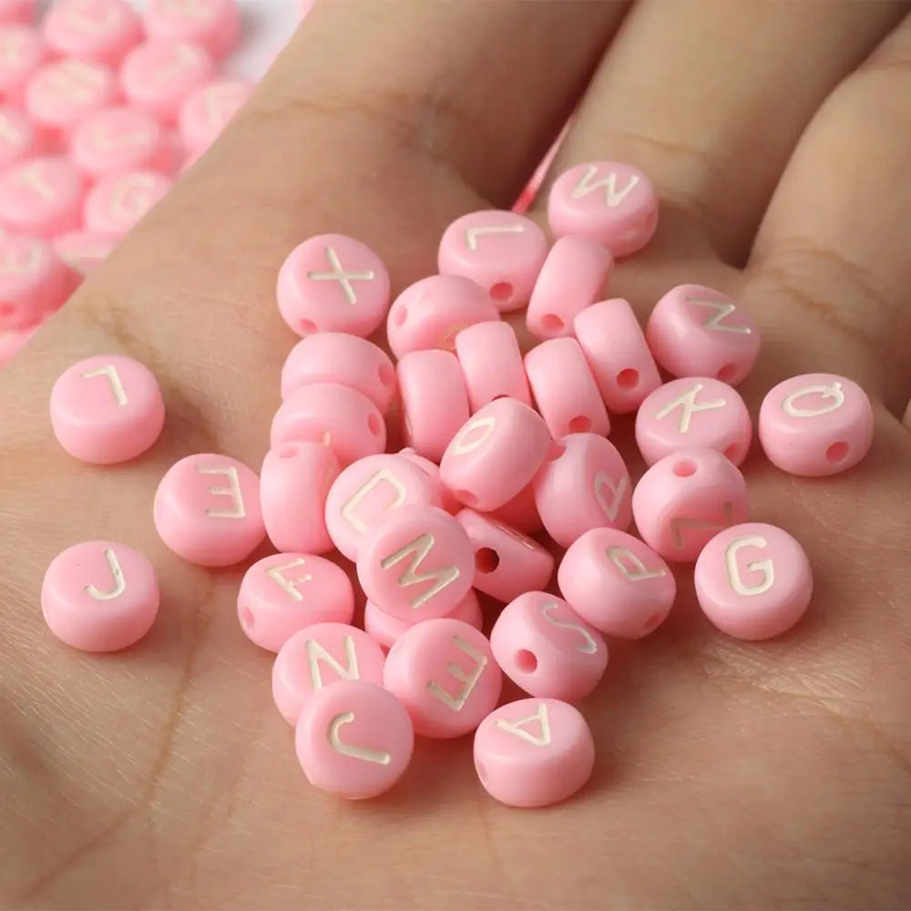 Acrylic Beads Pink Alphabet Letters Flat Round for DIY Jewelry Making